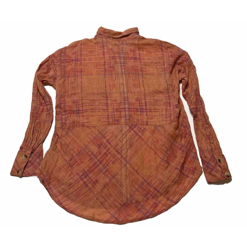 Free People‎ Womens Button Top XS Orange Purple Long Sleeve Peasant Boho Hippie - Picture 2 of 9